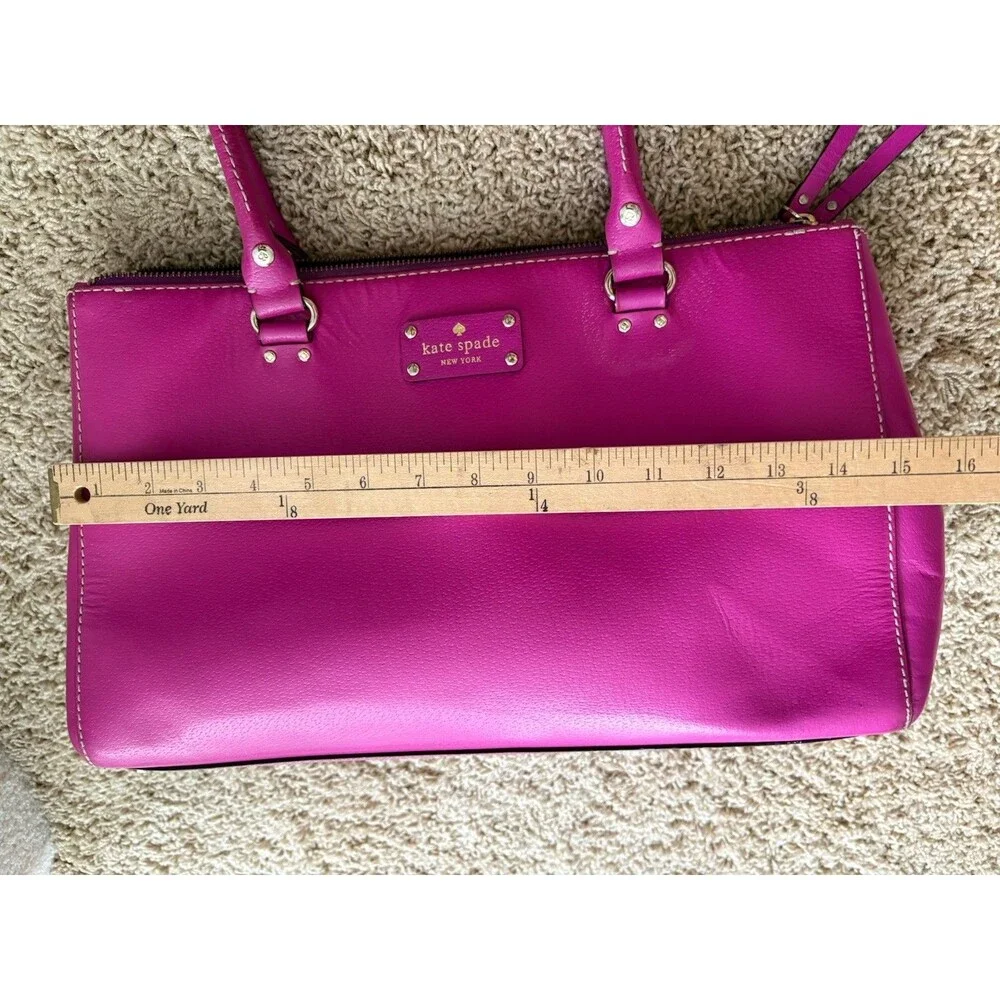 Kate Spade New York Wellesley Leather Tote Bag Fuchsia Pink Large Zippered Top